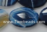 CAA350 15.5 inches 18*25mm faceted oval blue line agate beads