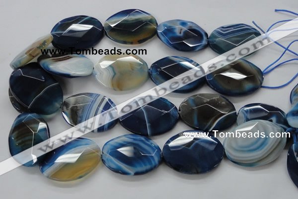 CAA350 15.5 inches 18*25mm faceted oval blue line agate beads