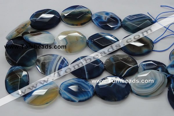 CAA351 15.5 inches 30*40mm faceted oval blue line agate beads