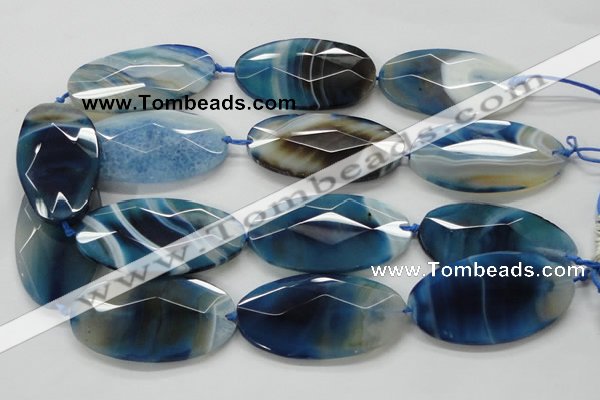 CAA352 15.5 inches 30*60mm faceted oval blue line agate beads