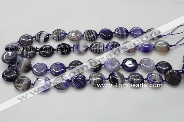 CAA355 15.5 inches 18mm flat round violet line agate gemstone beads