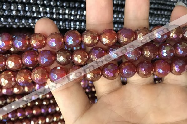 CAA3551 15.5 inches 10mm faceted round AB-color red agate beads