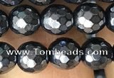 CAA3555 15.5 inches 6mm faceted round AB-color black agate beads