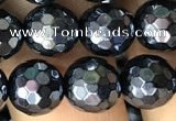 CAA3556 15.5 inches 8mm faceted round AB-color black agate beads