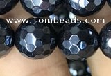 CAA3558 15.5 inches 12mm faceted round AB-color black agate beads