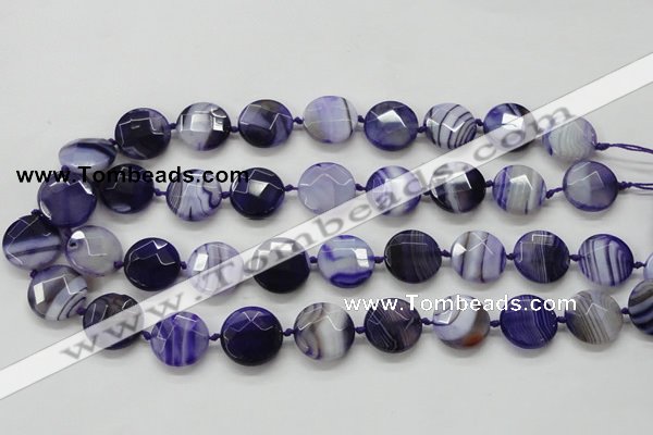 CAA356 15.5 inches 18mm faceted coin violet line agate beads