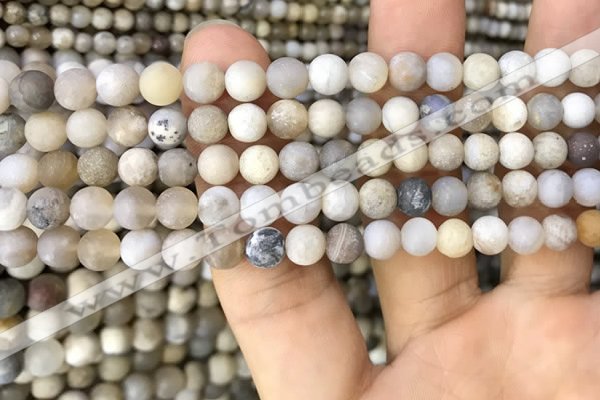 CAA3587 15.5 inches 6mm round matte ocean fossil agate beads