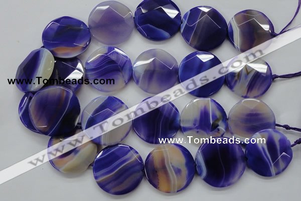 CAA364 15.5 inches 34mm faceted coin violet line agate beads