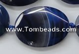 CAA365 15.5 inches 30*40mm faceted oval blue line agate beads