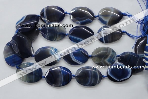 CAA365 15.5 inches 30*40mm faceted oval blue line agate beads