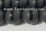 CAA3652 15.5 inches 10mm round matte & carved black agate beads