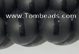 CAA3653 15.5 inches 12mm round matte & carved black agate beads