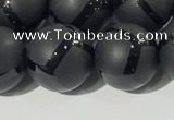 CAA3658 15.5 inches 12mm round matte & carved black agate beads