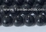 CAA3660 15.5 inches 6mm round matte & carved black agate beads