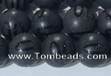 CAA3661 15.5 inches 8mm round matte & carved black agate beads