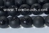 CAA3665 15.5 inches 6mm round matte & carved black agate beads