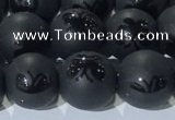 CAA3666 15.5 inches 8mm round matte & carved black agate beads