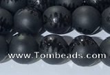 CAA3670 15.5 inches 6mm round matte & carved black agate beads