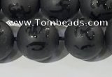 CAA3677 15.5 inches 10mm round matte & carved black agate beads