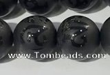 CAA3678 15.5 inches 12mm round matte & carved black agate beads