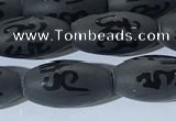 CAA3680 15.5 inches 8*16mm rice matte & carved black agate beads