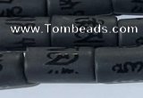 CAA3684 15.5 inches 8*16mm tube matte & carved black agate beads