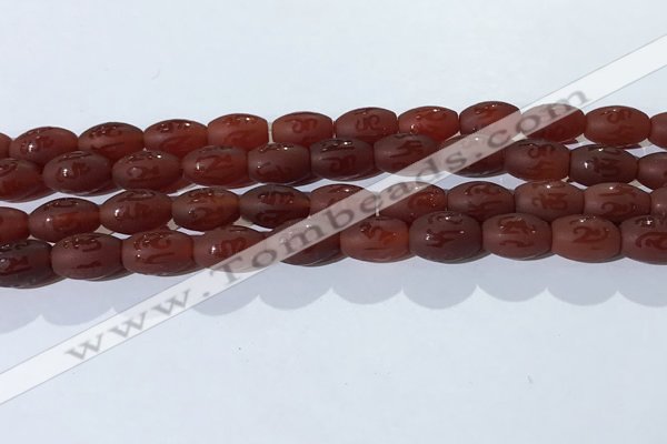 CAA3691 15.5 inches 8*12mm rice matte & carved red agate beads