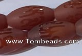 CAA3692 15.5 inches 8*16mm rice matte & carved red agate beads