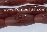 CAA3693 15.5 inches 8*19mm rice matte & carved red agate beads