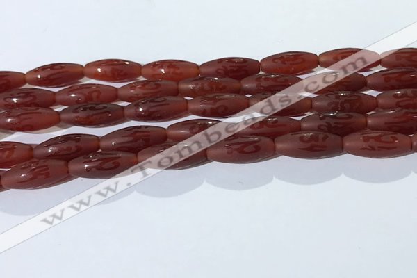 CAA3693 15.5 inches 8*19mm rice matte & carved red agate beads