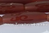 CAA3694 15.5 inches 8*30mm rice matte & carved red agate beads