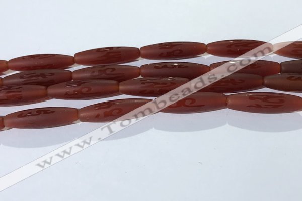 CAA3694 15.5 inches 8*30mm rice matte & carved red agate beads