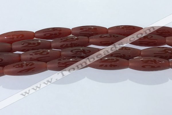 CAA3695 15.5 inches 10*30mm rice matte & carved red agate beads