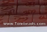 CAA3697 15.5 inches 8*16mm tube matte & carved red agate beads