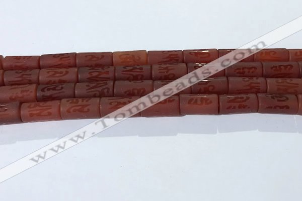 CAA3697 15.5 inches 8*16mm tube matte & carved red agate beads