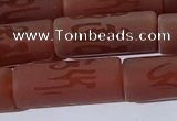 CAA3698 15.5 inches 8*19mm tube matte & carved red agate beads