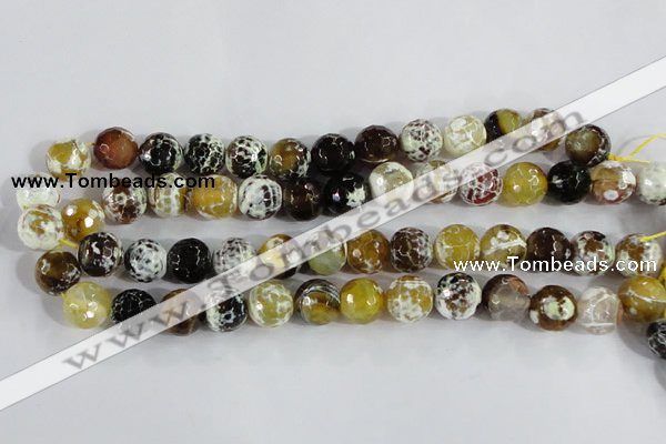 CAA382 15.5 inches 14mm faceted round fire crackle agate beads