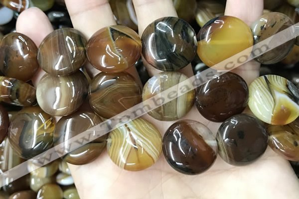 CAA4207 15.5 inches 20mm flat round line agate beads wholesale