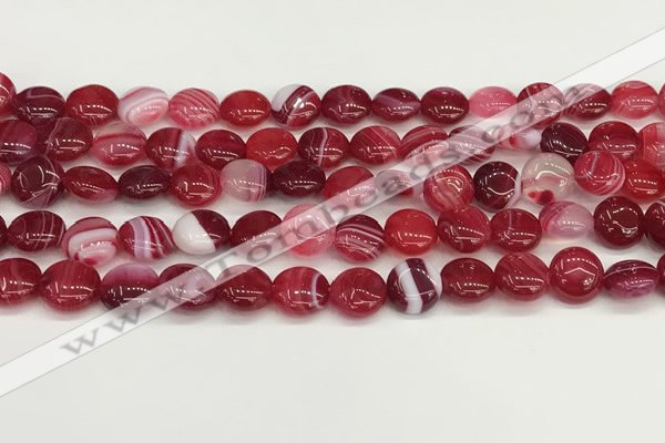 CAA4583 15.5 inches 10mm flat round banded agate beads wholesale