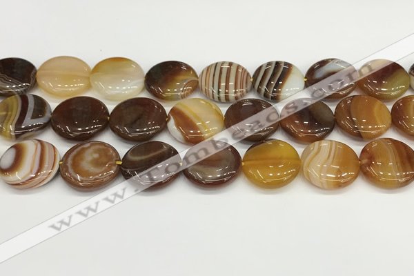 CAA4620 15.5 inches 20mm flat round banded agate beads wholesale