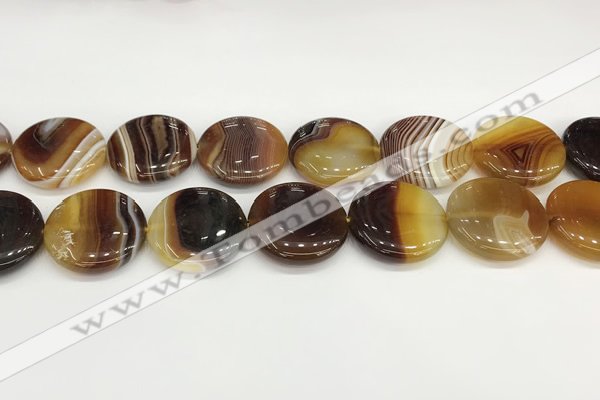 CAA4628 15.5 inches 25mm flat round banded agate beads wholesale