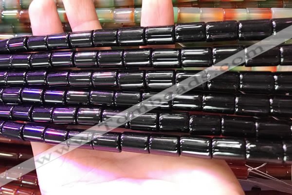CAA4999 15.5 inches 8*12mm tube black agate beads wholesale