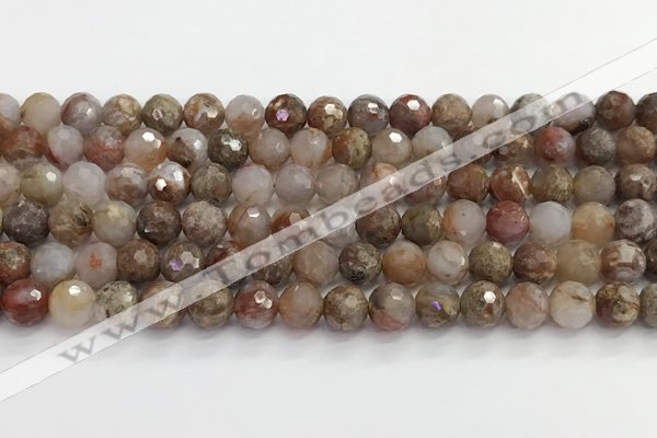 CAA5011 15.5 inches 8mm faceted round flower agate beads