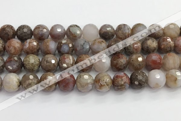 CAA5013 15.5 inches 12mm faceted round flower agate beads