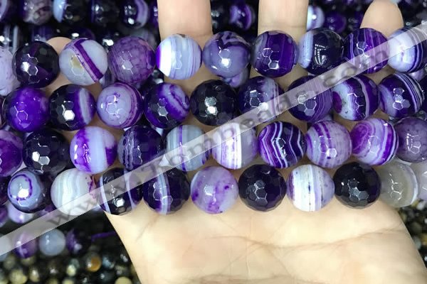 CAA5182 15.5 inches 14mm faceted round banded agate beads