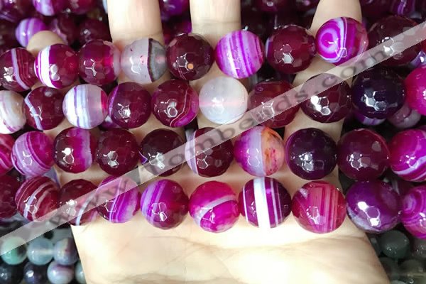 CAA5189 15.5 inches 14mm faceted round banded agate beads