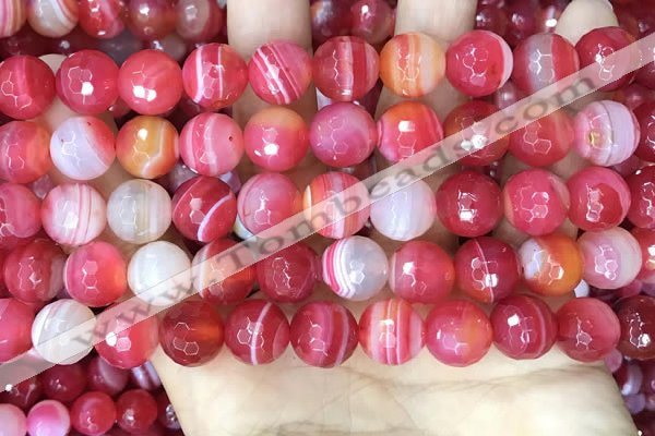 CAA5202 15.5 inches 12mm faceted round banded agate beads