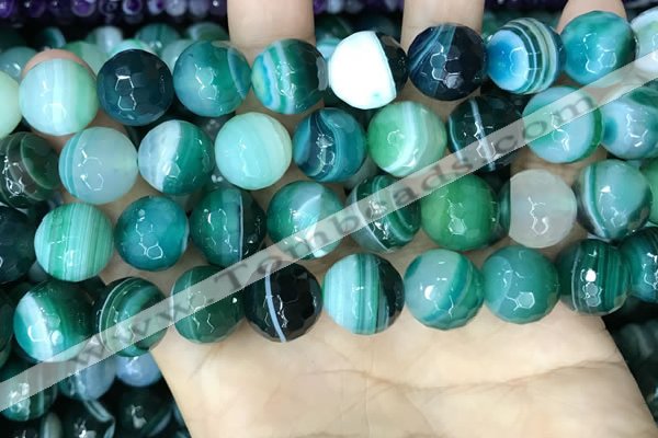 CAA5245 15.5 inches 14mm faceted round banded agate beads