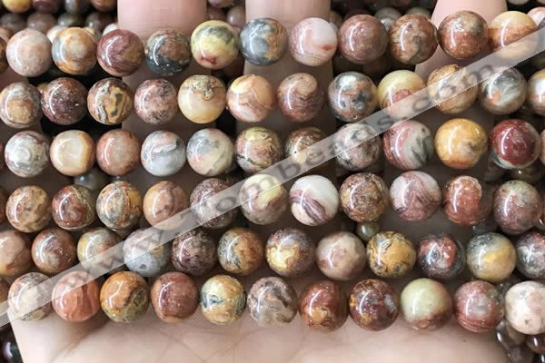 CAA5272 15.5 inches 8mm round natural red crazy lace agate beads