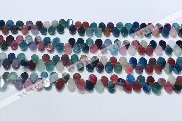 CAA5314 Top drilled 6*8mm flat teardrop line agate beads